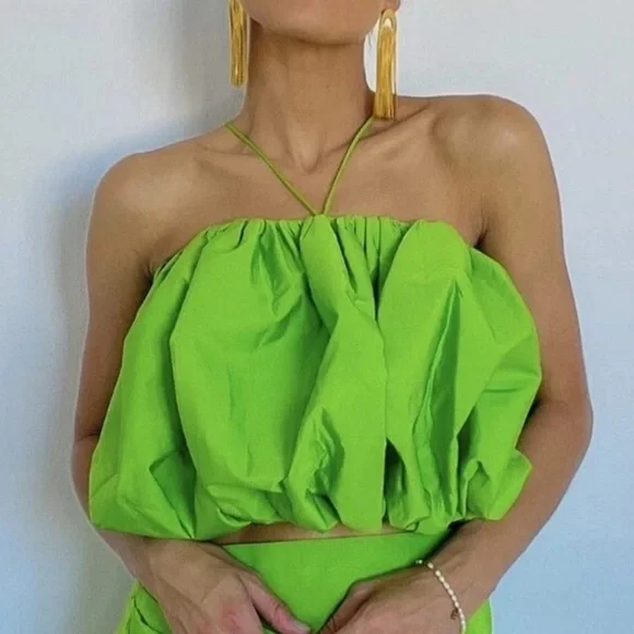 Zara Bright Green Crop Top - Picture 1 of 7